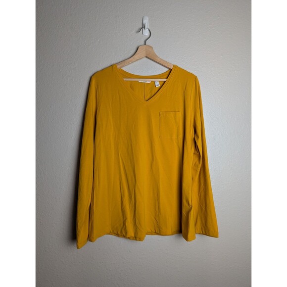 NWOT Isaac Mizrahi Live! V-Neck Knit Top  Chest Pocket Wild Honey Sz M QVC 229 - Picture 1 of 7